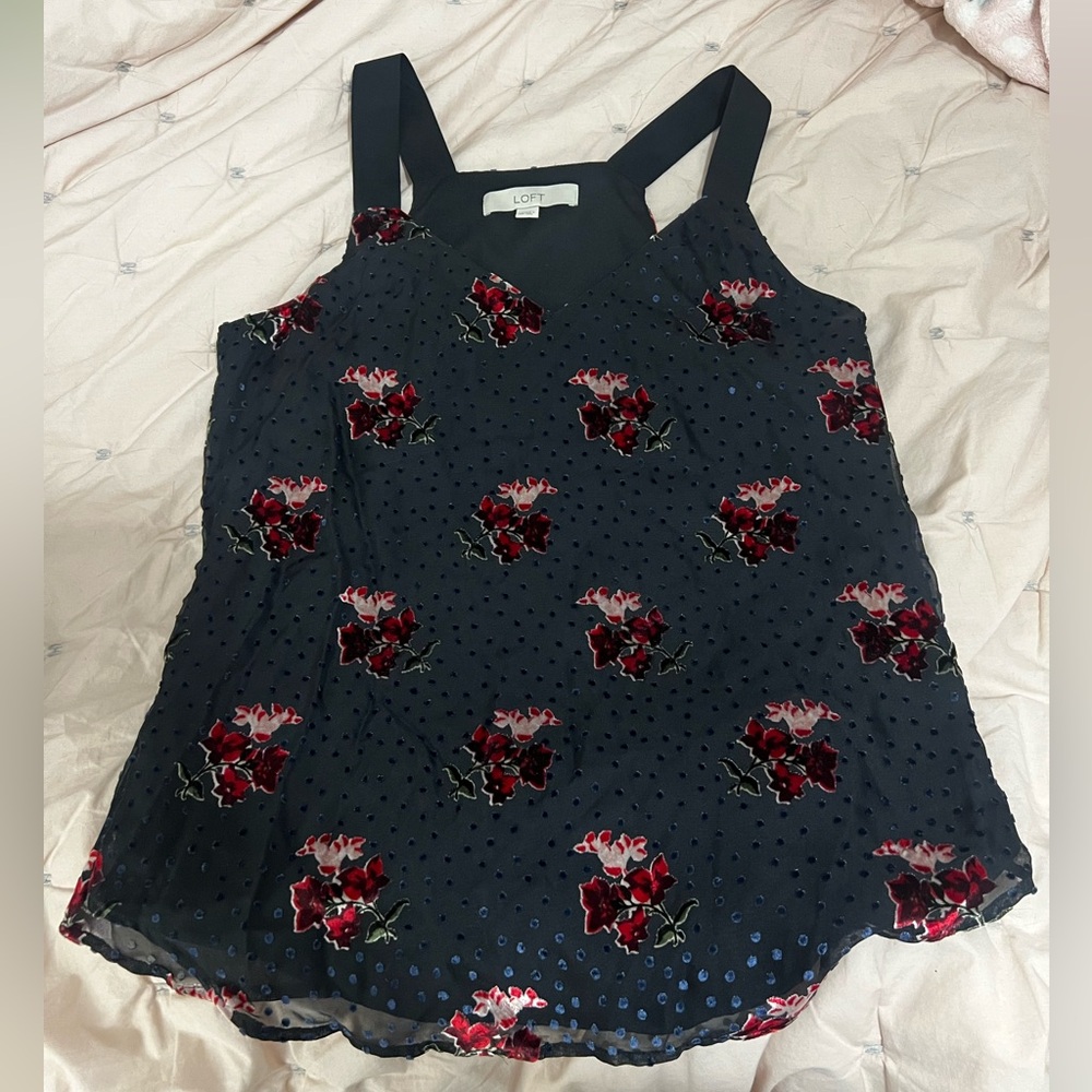 LOFT Black and Red Floral Camisole